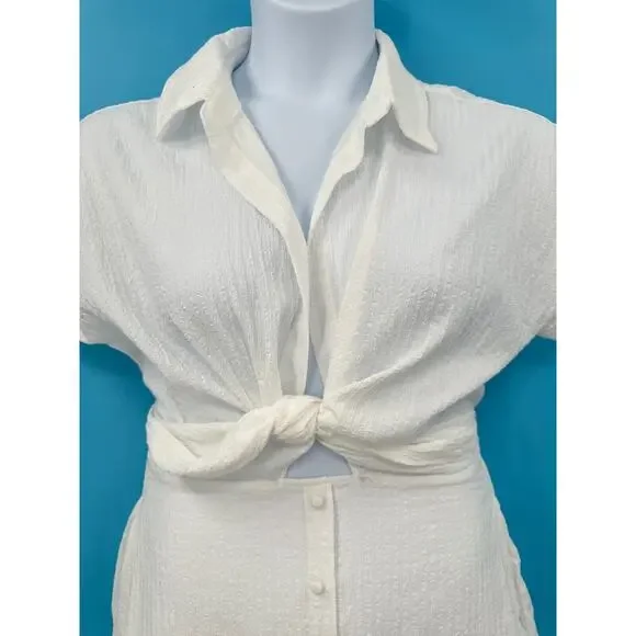 Lulu's Cream Button-Front Midi Dress with Tie Top - Picture 3 of 11